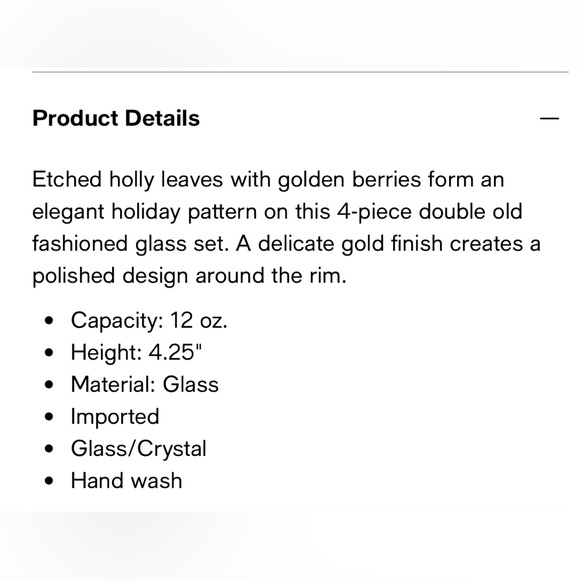 Lenox Holiday Gold Whiskey/Double Old Fashioned Glasses - Set of 4 - Picture 5 of 5